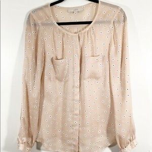 Ann Taylor Loft Pink Floral Sheer Button Blouse